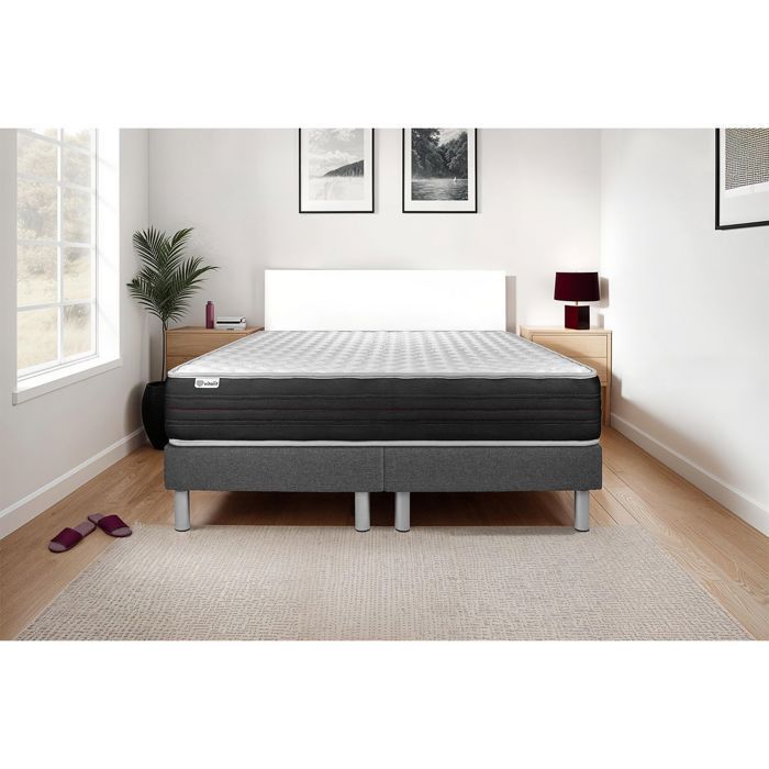 Conjunto de colchón y base de cama de 200x200 cm - 2 bases de cama grises - Vitalmemo One Grey