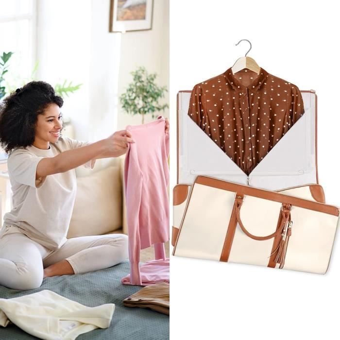 Bolsa portatrajes de viaje para mujer - Beige - Impermeable - Piel sintética - 52x25x31 cm