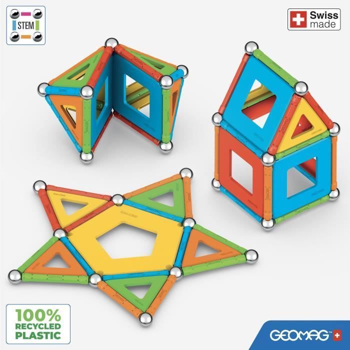 Jeu de construction magnétique - GEOMAG - Supercolor Panels Recycled 52 pièces - Jouet éducatif - 3D - Durable