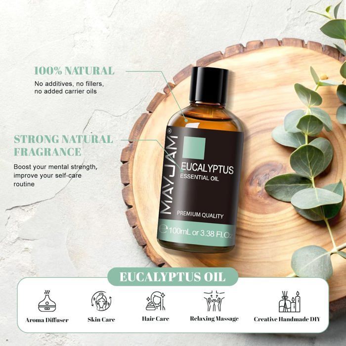 Huiles Essentielles Eucalyptus 100ml, Huile D'Eucalyptus 100% Pure, IdéAl Pour L'AromathéRapie Aroma Diffuseur Huile Parfumée