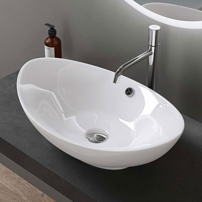 Lavabo de encimera blanco de 59 cm con lavamanos, Doporro Brussels818, 59x38x19cm
