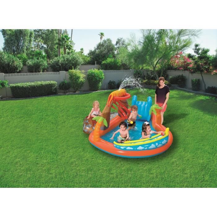 Aire de jeux aquatiques - BESTWAY - Lagoon - Toboggan, coussin et jet d'eau - 265x265x104 cm