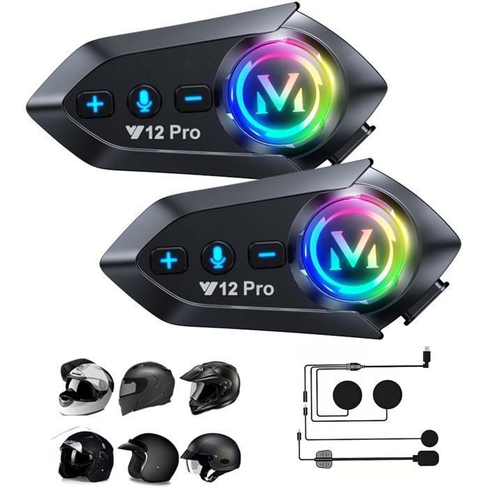 x Motorcycle Intercom Kit Bluetooth 5.4 Dual-Chip Audio-Multitasking Motorcycle Communication Systems, 500M Communication System