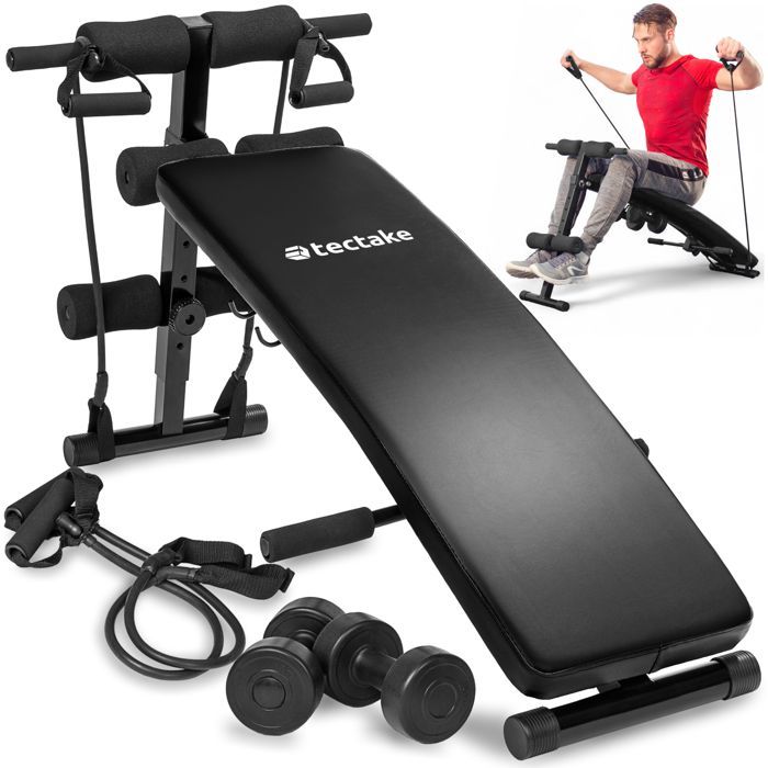 Equipo de ejercicio - TECTAKE - CUTTLER banco abdominal plegable y ajustable con 6 posiciones, 129 x 55 x 70 cm - Negro