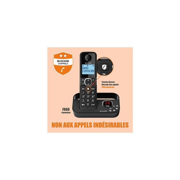 Téléphone sans fil - ALCATEL - F860VOICETRIONOIR - 3 combinés - Mains libres - Alphanumérique rétro-éclairé