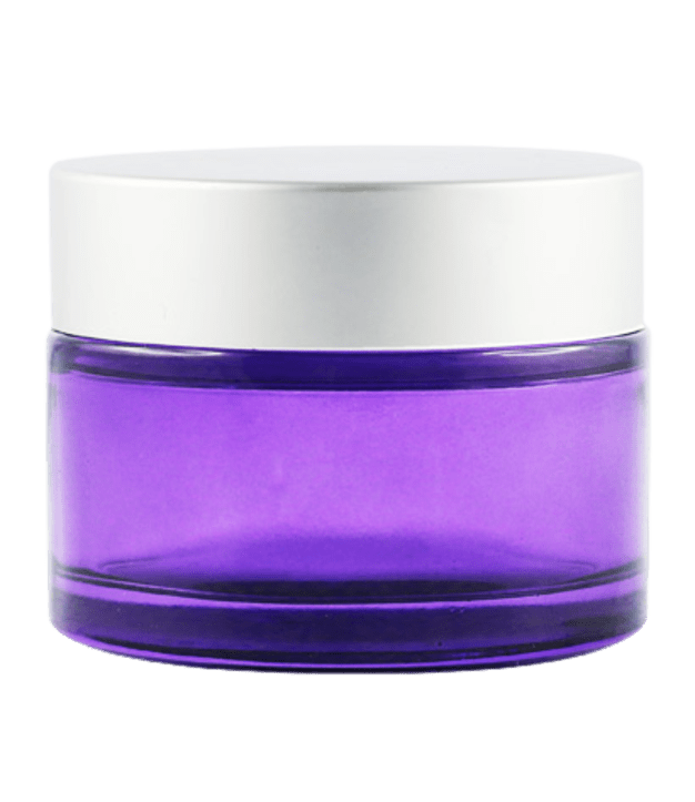 Pot verre violet 50 ml avec capot argent mat