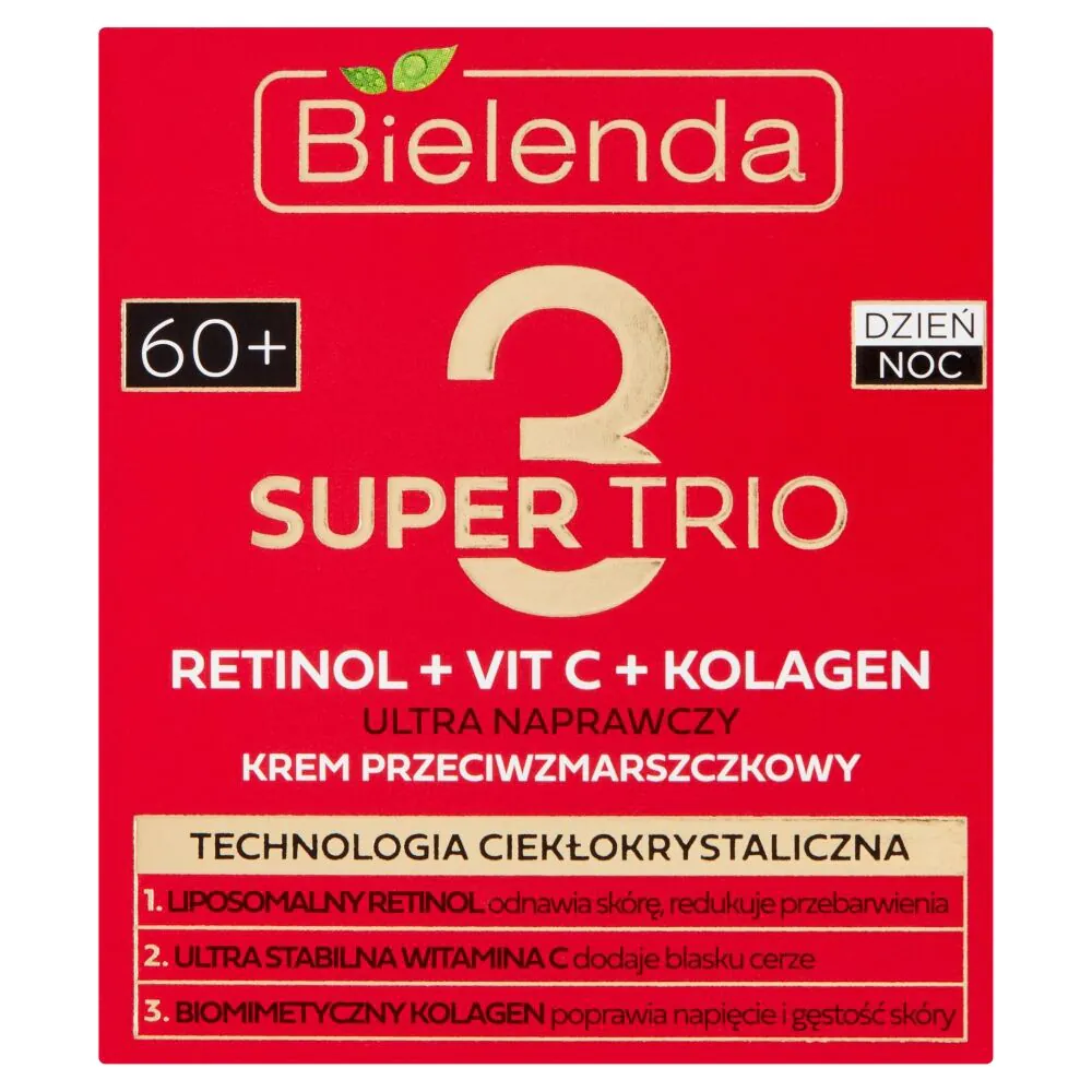 Bielenda Super Trio (Retinol + Vit C + Kolagen) Krem przeciwzmarszczkowy 60+ dzień/noc