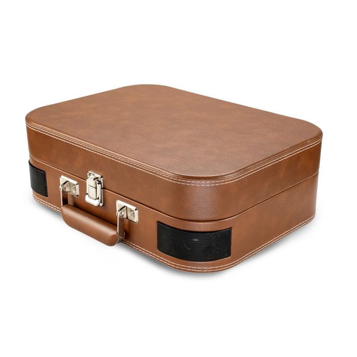 Platine Vinyle Disques 33,45,78 trs, Multifonction Bluetooth rétro TD14, Encoding, Port USB, Cuir marron, 2 Boules Disco LED