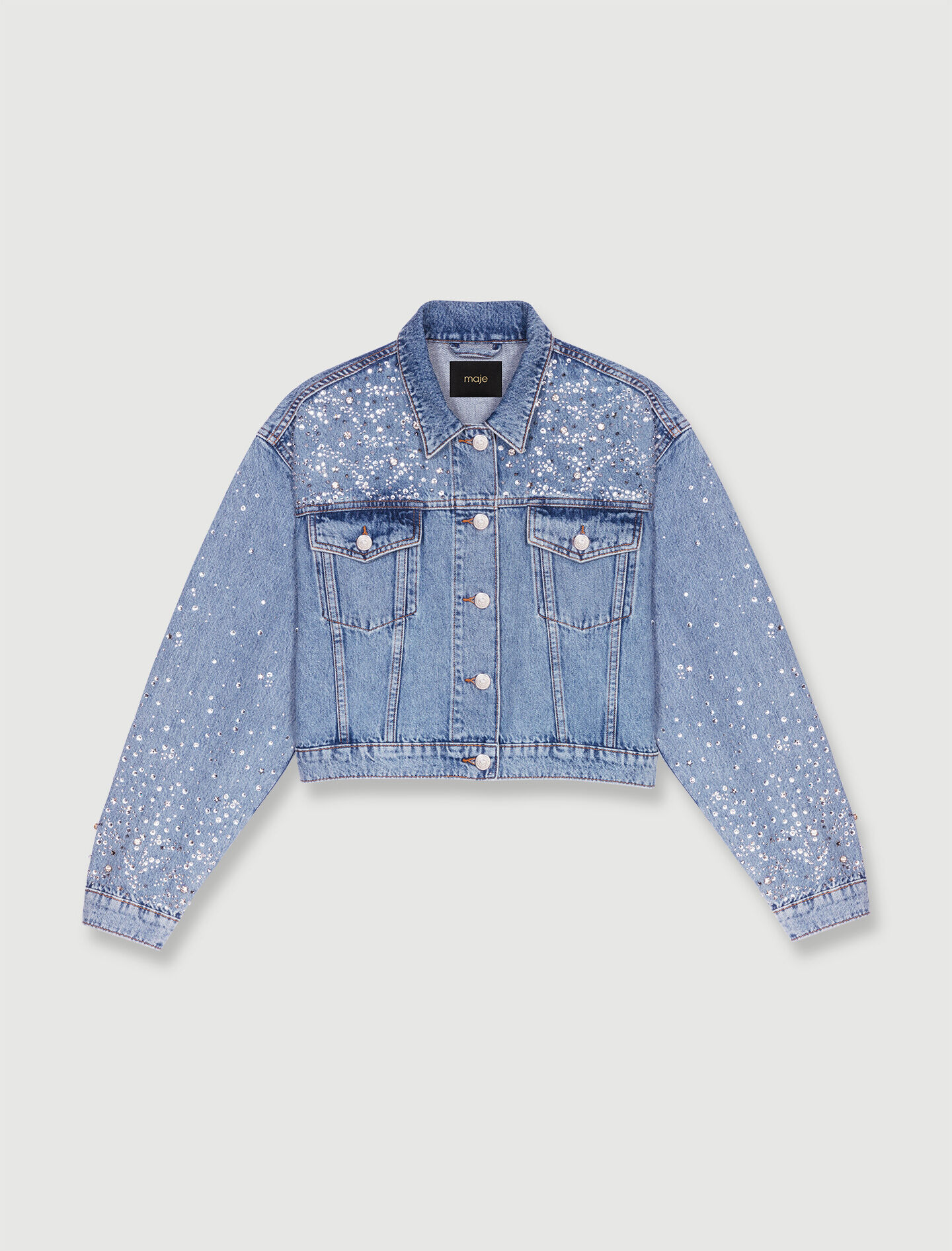 Jachetă din denim decorată cu strasuri - Albastră