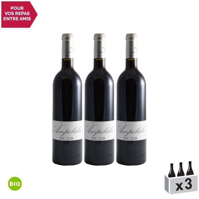 Val de Loire PN1328 Pinot Noir Rouge 2015 - Bio - Lot de 3x75cl - Vins Ampelidae - Vin IGP Rouge du Val de Loire - Cépage Pinot