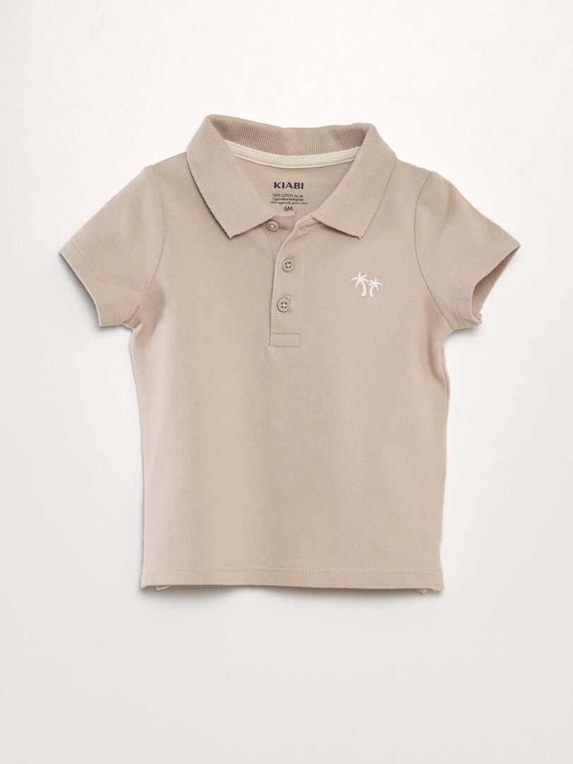 Polo shirt van katoenen piqué met palmbomenmotief - BEIGE