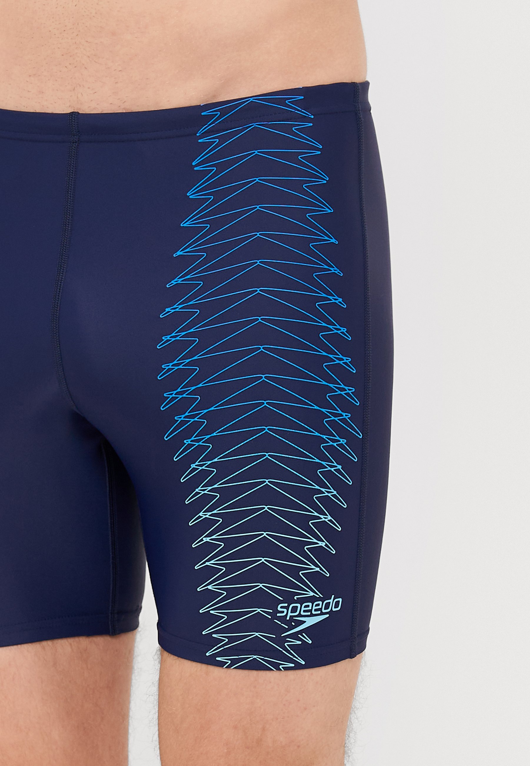 Calção de banho Speedo masculino Duo Logo Print Mid Jammer - azul marinho/azul açúcar