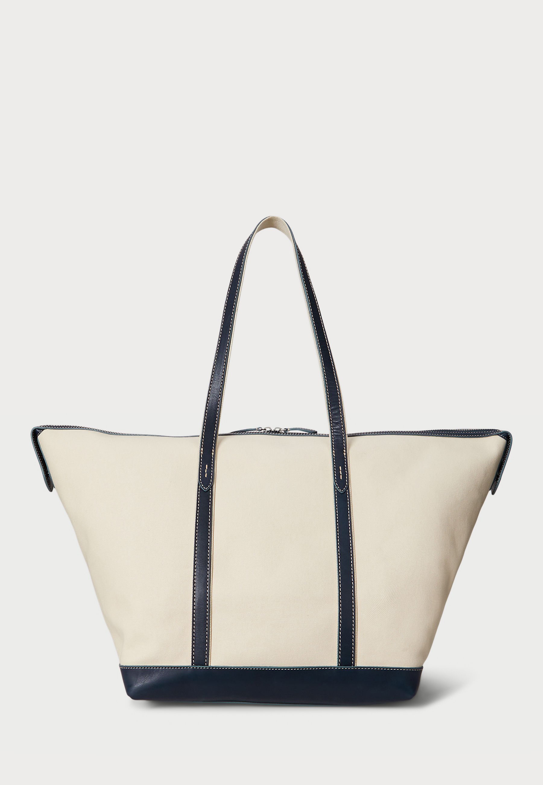 Sac cabas Polo Ralph Lauren en toile avec garniture en cuir - grand format - écru/marine