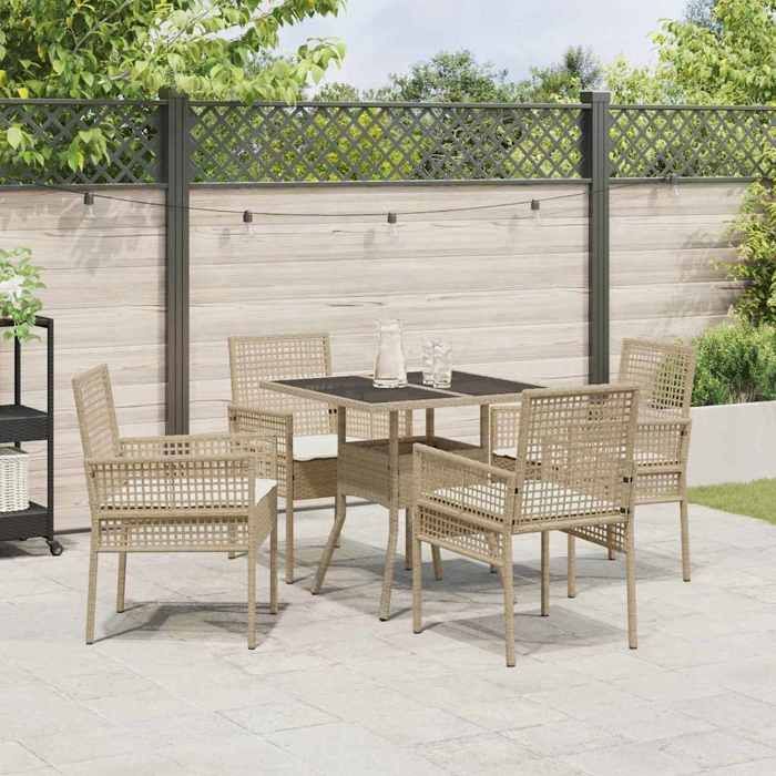 Conjunto de comedor de jardín - BURKE - Poliratán - Beige - Resistente a la intemperie - 80x80x75 cm - 1 mesa