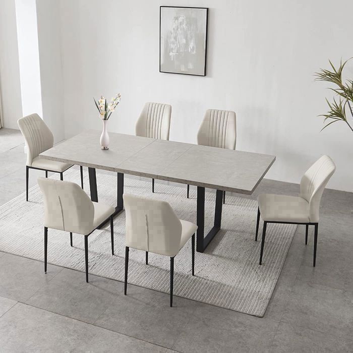JIEXI Dining Set with Extendable Table and 6 Chairs (Table 130-170 cm + 6 White Chairs)