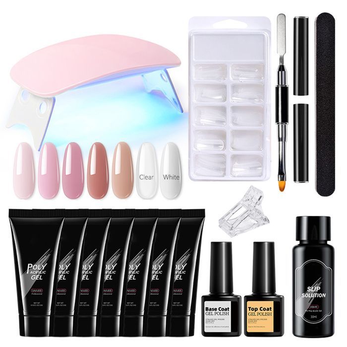 Poly extension gel manicure-pedicure set - ATELIX - 7 pieces with 6W UV lamp and gel nail art tools for poly nail extensions