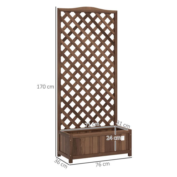 Planter with Trellis - Outsunny - 76 x 36 x 170 cm - Slatted Base - Dark Brown Pre-Oiled Fir Wood