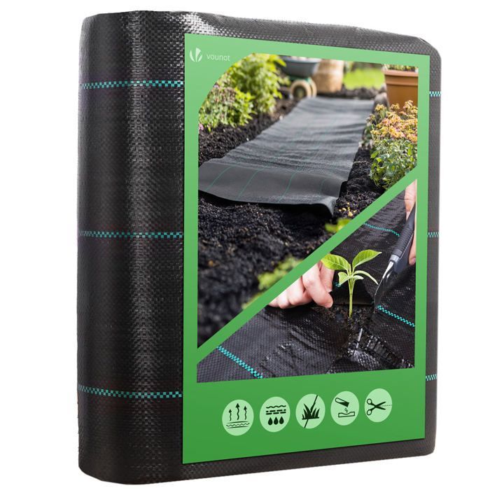 VOUNOT® Toile de paillage 25m x 1m 100g/m² - Bâche géotextile anti UV contre mauvaises herbes