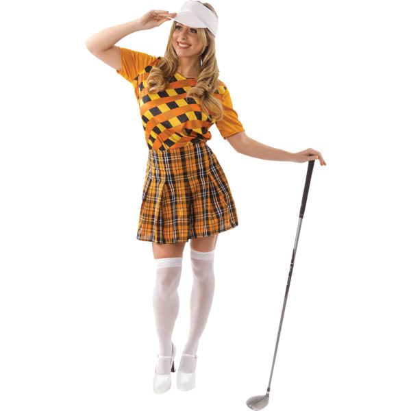 Fantasia Orion para golfista feminina, laranja e preta, tamanho pequeno.