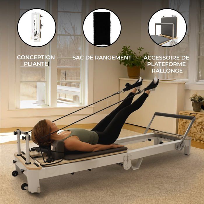Macchina Pilates Reformer pieghevole, telaio metallico multifunzionale, palestra