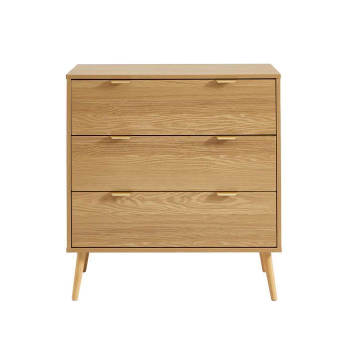 JEANNE Kommode mit 3 Schubladen in Eichenoptik, 80 cm – Helles Holz