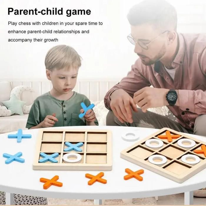 Tic-tac-toe early education toys, wooden board game ornaments, classic practical board game