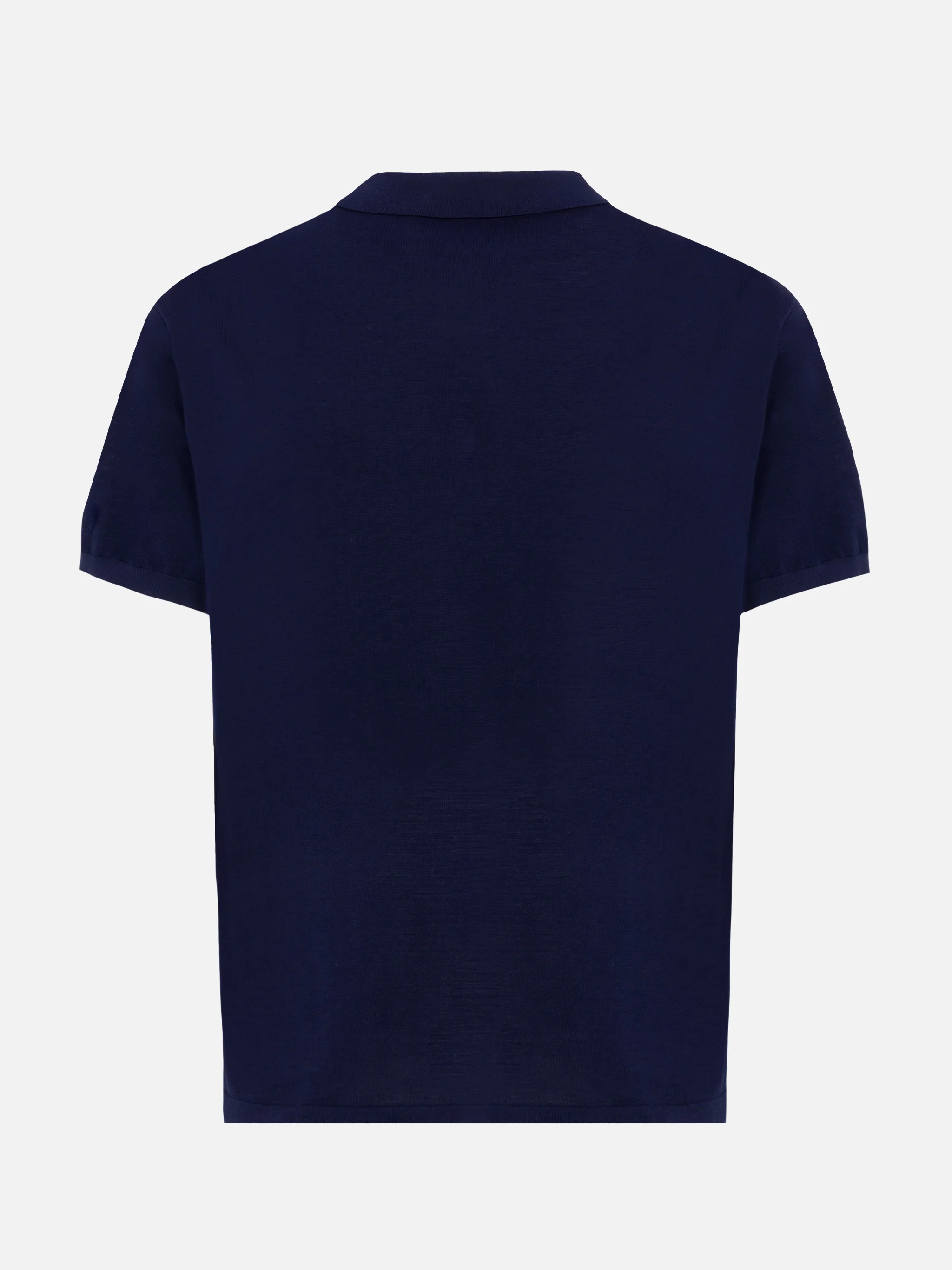 Sloan poloshirt in marineblauw, gebreid van zijde en katoen.