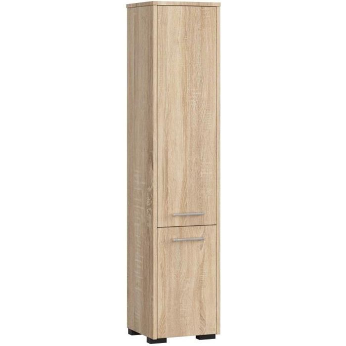 Colonne salle de bains AKORD FIN Chêne Sonoma 30 cm 2 portes façade Chêne Sonoma 5 étagères 30x30x140 cm