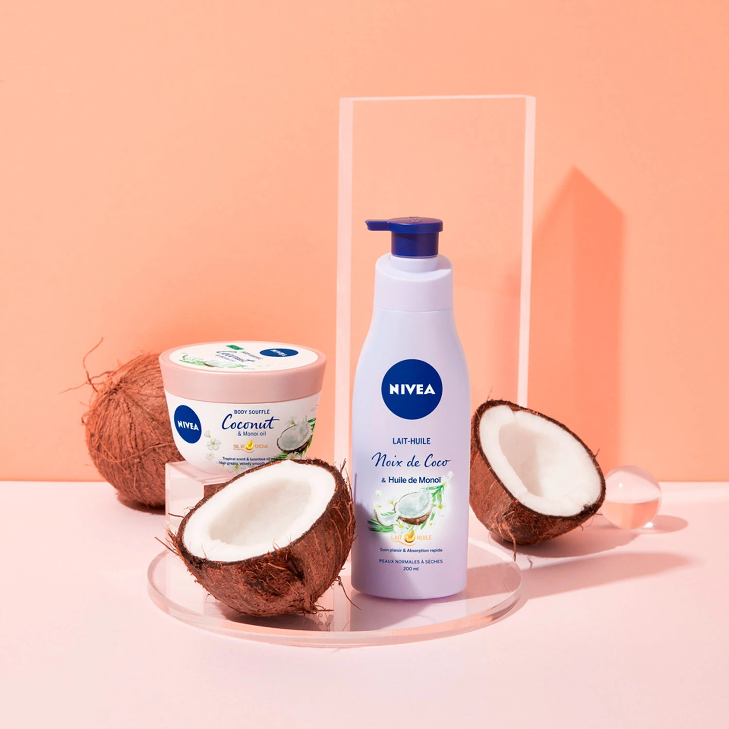 NIVEA Baume corps Soufflé Perlé Huile de Monoï et Noix de Coco