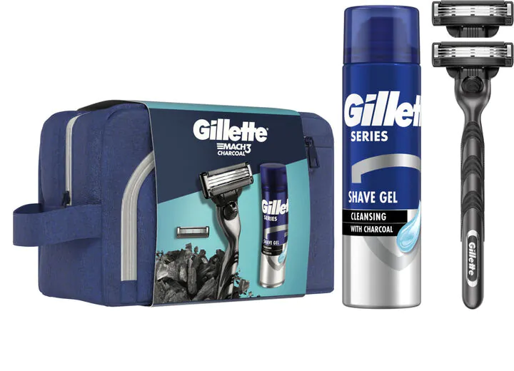 Gillette Zestaw Dla Mężczyzn Mach 3 Charcoal maszynka + żel + kosmetyczka