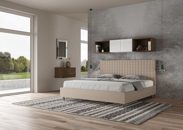 Lit king size - Ityhome - 200x210 cm - Similicuir taupe - Tête de lit rembourrée - Design contemporain