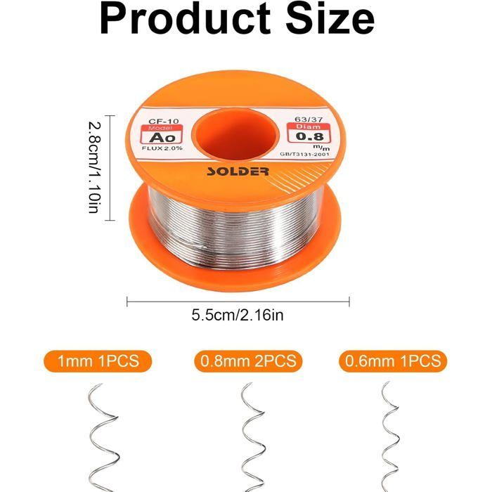 Filo per saldatura rivestito di colofonia - VIREX® - 4 pezzi - 0,6/0,8/1 mm - 50 g per rotolo - Flussante integrato - Alta qualità