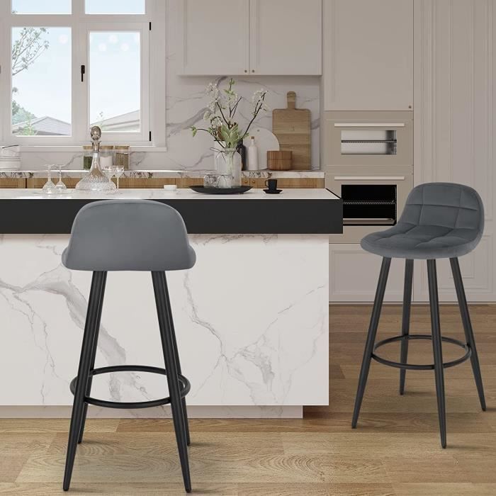 WOLTU Juego de 4 taburetes de bar modernos, sillas altas de cocina en terciopelo y metal, altura del asiento 70 cm, gris oscuro BH364dgr-4
