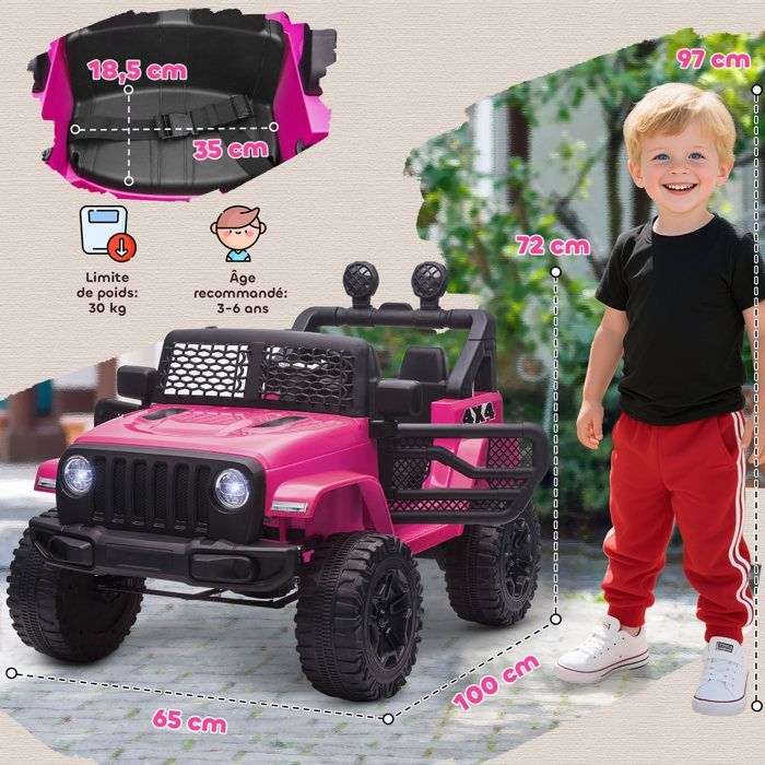 Coche eléctrico infantil HOMCOM - 12 V, 5 km/h máx., mando a distancia, efectos de luz y sonido - PP - 100 x 65 x 72 cm - Rosa