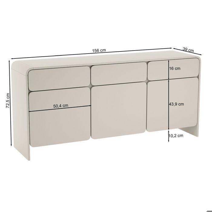 Buffet 3 portes avec 3 tiroirs – LUMMO – 156 cm – gris cachemire