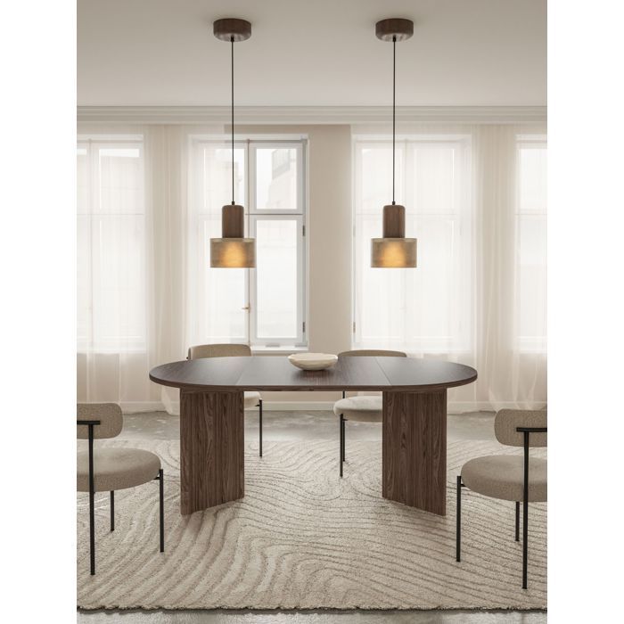 Table à manger ronde – OVO – Aspect noyer Wisconsin – Extensible – 110–190×110 cm