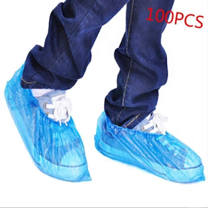 Changzhou Lot de 100 couvre-chaussures jetables en plastique bleu pour protection intérieure et extérieure - Imperméable