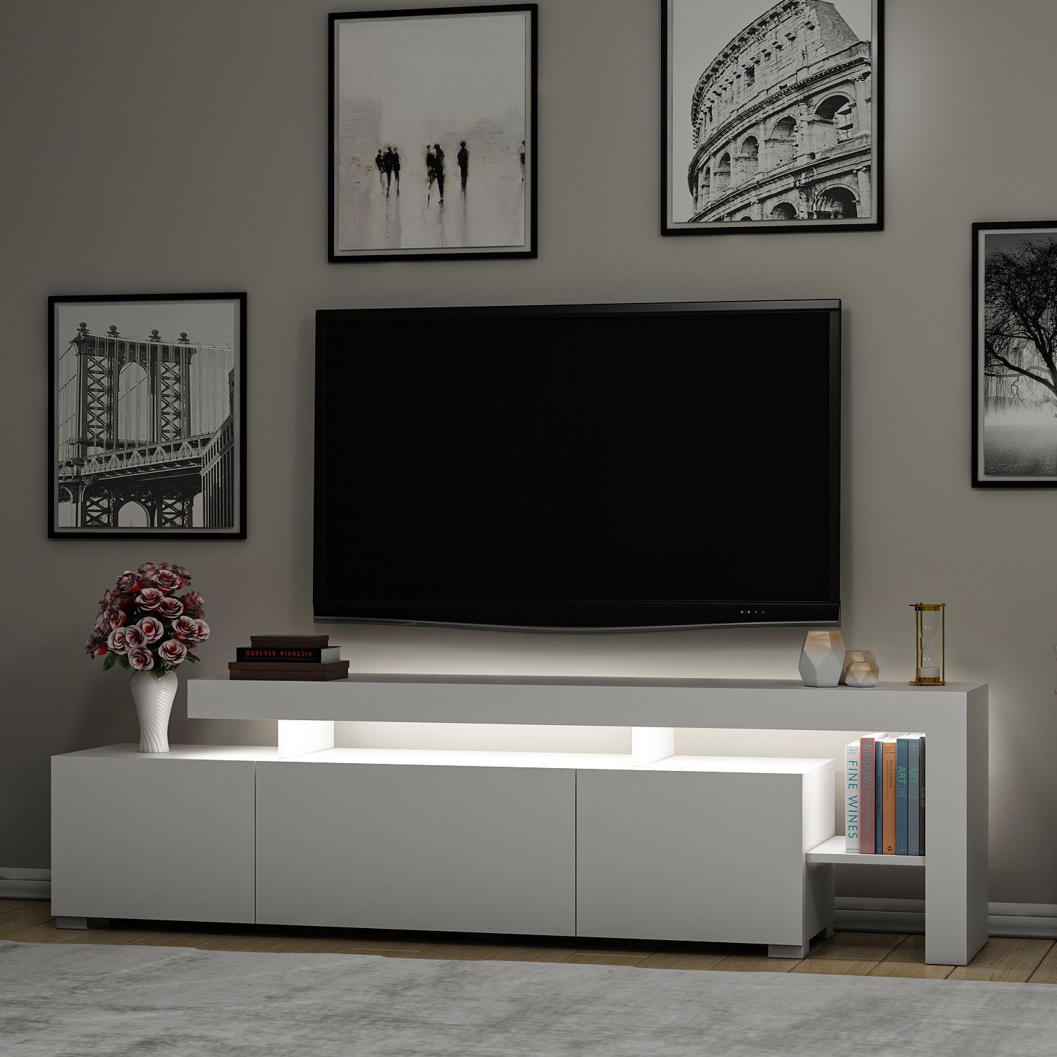 TV-Ständer mit LED-Beleuchtung - BELIZ - Weiß - 192 x 53 x 37 cm
