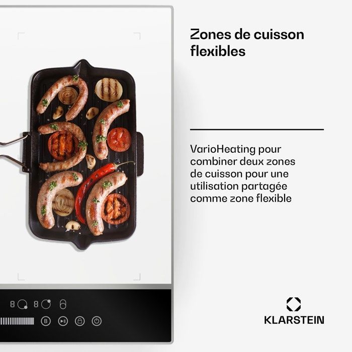 Klarstein DualTone Hybrid inductiekookplaat, Flex Zone inductiekookplaat met schuifregelaar, 7200 W, wit