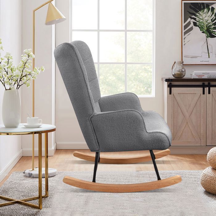 Mecedora - SOMUBI - Gris oscuro - Terciopelo suave - Respaldo alto - Asiento acolchado