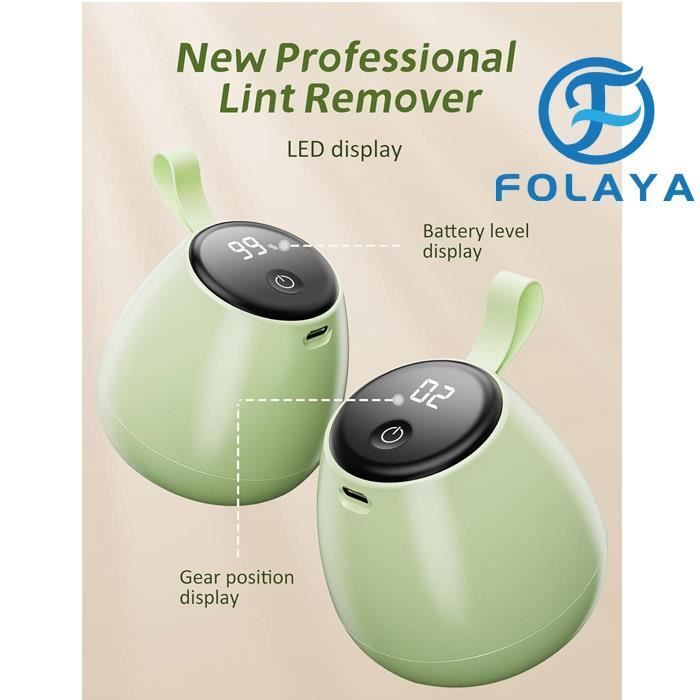Rasoir Anti Bouloches - FOLAYA - Écran LED - 3 Taux Réglables - 2 Lames de Rechange - Utilisation Sans Fil