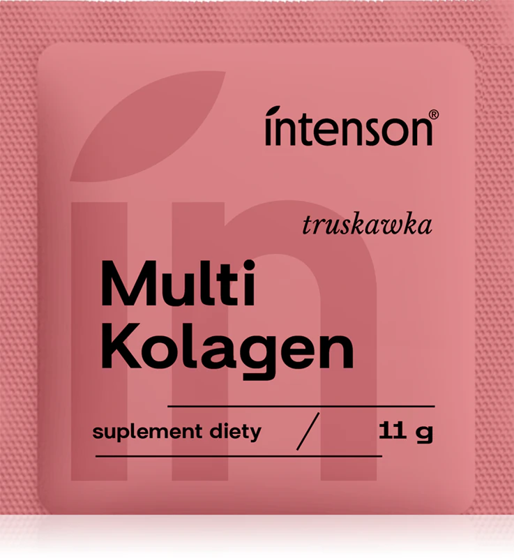 Suplemento alimentar em pó Intenson Multi COLLAGEN para preparar uma bebida que promove cabelos e pele bonitos.