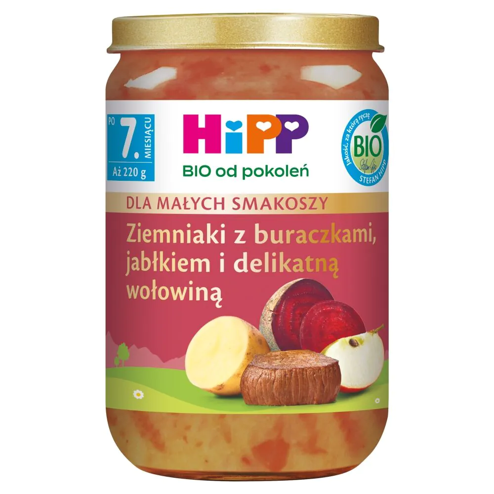 Hipp Obiad BIOZiemniaki z Buraczkami, Jabłkiem i Delikatną Wołowiną Po 7 Miesiącu
