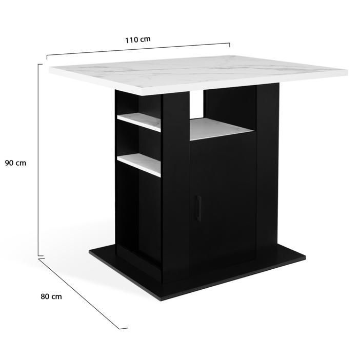 IDMARKET UGO 110cm Central Island in Marble and Black ALASKA Finish with Storage
