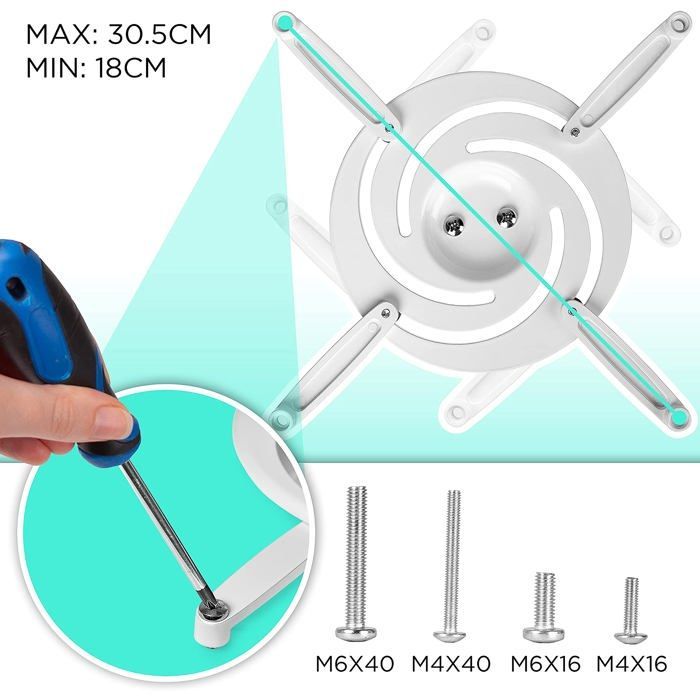 Duronic PB07XB Universal Tiltable and Rotating Projector Mount, 10 kg Capacity, Ceiling Mount, Ideal for Home Cinema