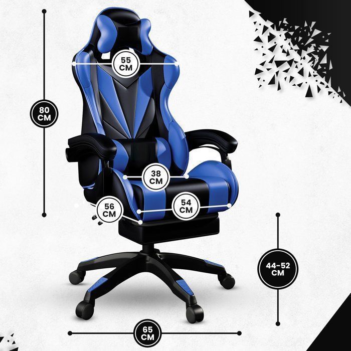 Bayt Chaise Gaming Ergonomique - Repose-Pieds Rétractable - Accoudoirs Réglables - Dossier Inclinable - Noir & Bleu Foncé