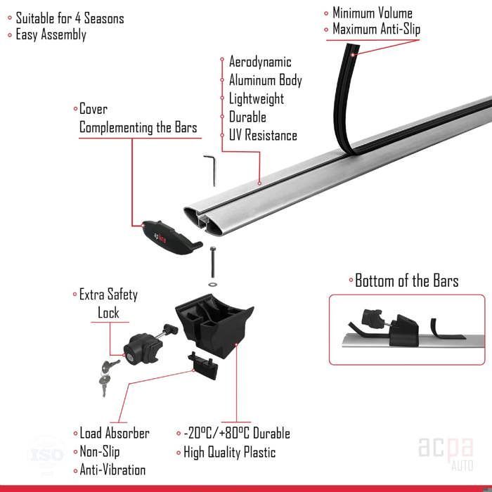 Roof bars for Skoda Elroq 2025-2026 HOOK Model Railing Car Luggage Rack Grey Aluminium 2 Bars