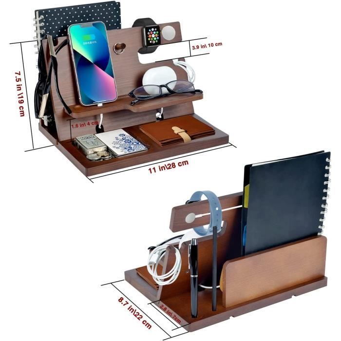 Christmas Gift for Men: Wooden Docking Station for Phone, Tablet, Charging Station, Smartwatch Compatible with