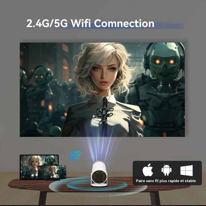 Proyector portátil TRAHOO - WiFi/Bluetooth - Compatible con 4K - Resolución nativa 1080P - Rotación de 180°