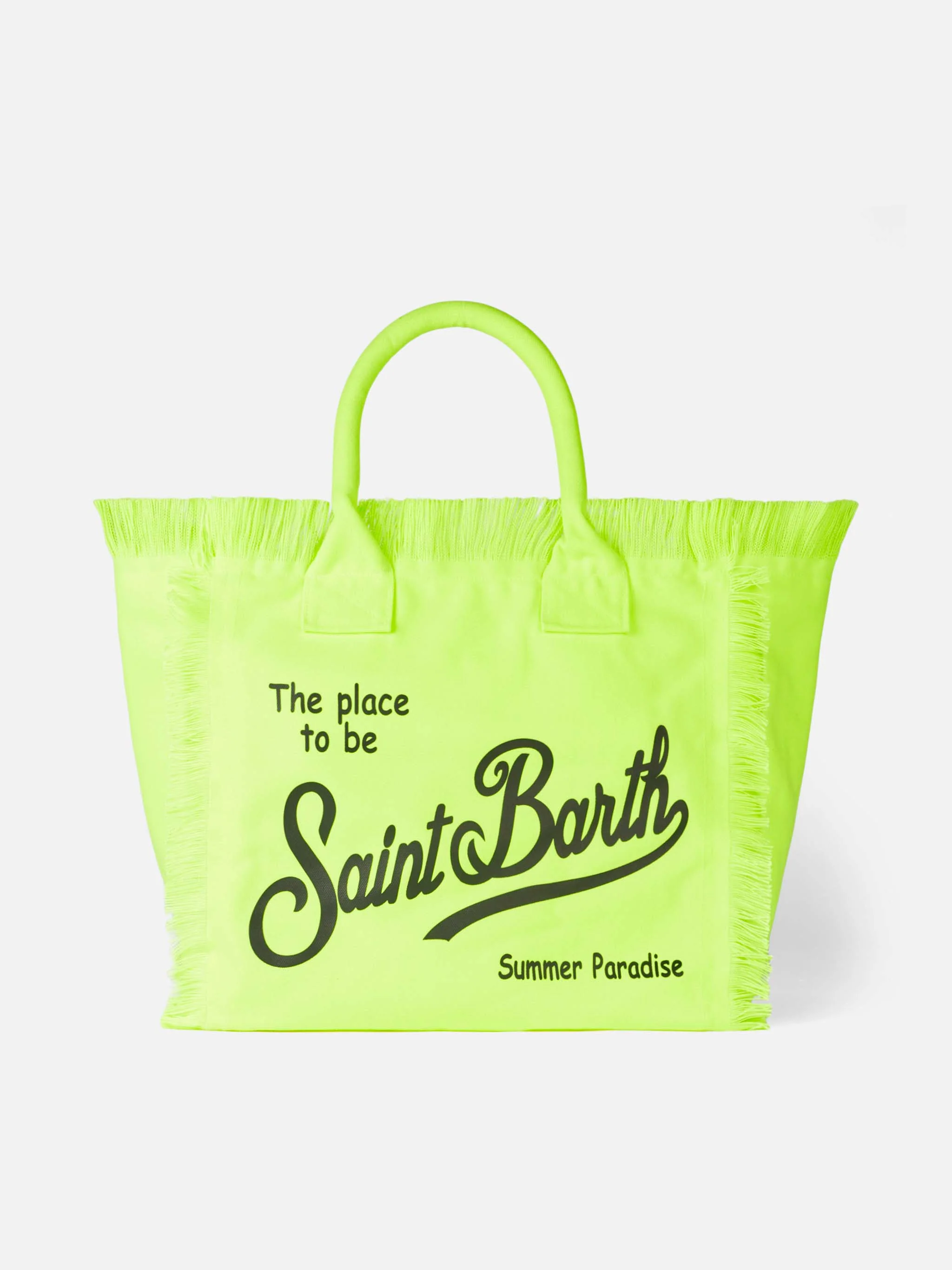 Vanity Canvas Shoulder Bag | Fluo Yellow Solid Color | Black Logo Print | Inside Pocket with Zip | 40cm x 32cm x 20cm | MC2 Saint Barth